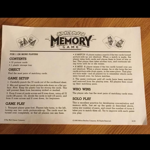 DISNEY VTG 90 Mickey Mouse Collectable Memory Game - Picture 7 of 9